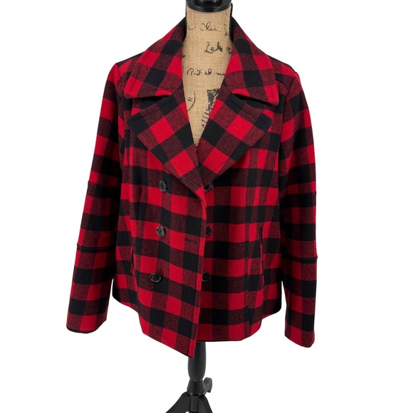 American Eagle Outfitters Buffalo Plaid Jacket XL Wool Red Black Cabincore Y2K - Picture 1 of 15